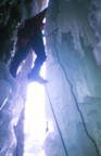 Leave the security of the cave on the third pitch; the ice is very unstable here