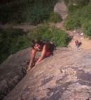 Mioara climbs the final crack to the anchor