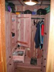 Jim's walk-in cedar closet with lots of supplies
