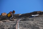 Cool view looking up at the P1 belay