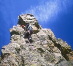 Nikos leading the final pitch to the table-sized summit of the Petit Grepon