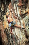 Martin on the crux of the first pitch of Ao Nang Tower