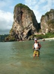 Martin wading out to Happy Island