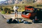 Jim sorting gear after a day climbing