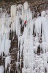 Bones climbs through the crux of the route -- overhanging daggers and curtains