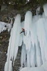 Just above the crux of Chum; on the first ascent, the column under Clive's left foot wasn't formed