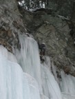 Series 7: Clipping the fixed runner at the top of the ice; the runner is connected to a bolt, the first placed at Salmon River