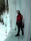 Michelle approaches the cave belay