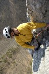 Rappelling down the east face of the South Peak from the "hole" at the top of Pleasant Overhangs