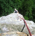 Climbing up the arete on the second (or third) pitch of Directissima