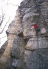 In the crux; one more move and there's a solid hand jam