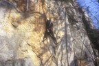 Chris solos the first pitch of Enduro Man; some climbers place a small brass nut, but it's practical use is arguable