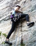 Jim climbing the hard-to-protect crack right of Resistance; this section of the route is 5.10b