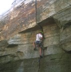 Below the crux of the hidden off-width crack at Lost City; we didn't make it this go