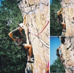 Sequence showing climbing the crux overhanging wall of the second pitch of Directissima