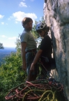 Rich and Myriam at the belay at the top of the first pitch of Directissima