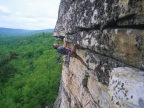 Leading a first ascent of a route to the right of Resistance (5.11?)
