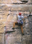 About to pull the crux on a nice face climb at Lost City (5.10a)