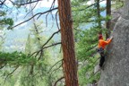 Making the crux face moves at the bottom of the route