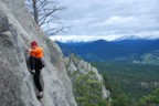 More climbing in the rain. This route sucks - short, dirty, and awkward.