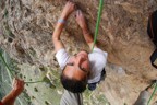 Approaching the belay; odd angle with fish-eye lens