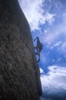 Climbing the thin face on the third pitch