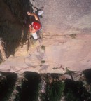 Stemming into the crux corner