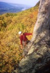 Will approaching the first belay; the crux crack is just above