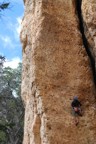 Incredible climbing up the face and arete