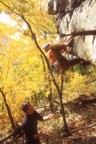 After railing out the lip of the roof, Will tries to gain purchase above the lip of the roof