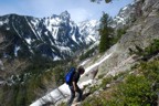 Colin approaching No Perches, but up the wrong gully