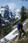 Colin approaching No Perches, but up the wrong gully