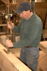 Calvin prepares a mortise in the shop