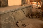 Closeup of the stonework below the hearth