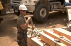 Doug preps beams for the crane