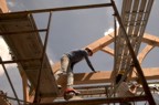 Moving about the timber frame is easy for climbers