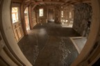 The finished (and sealed) stone floor as seen from the bathroom door