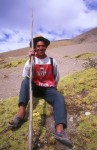 Lois perched on an island of moss on the way back to Tinqui