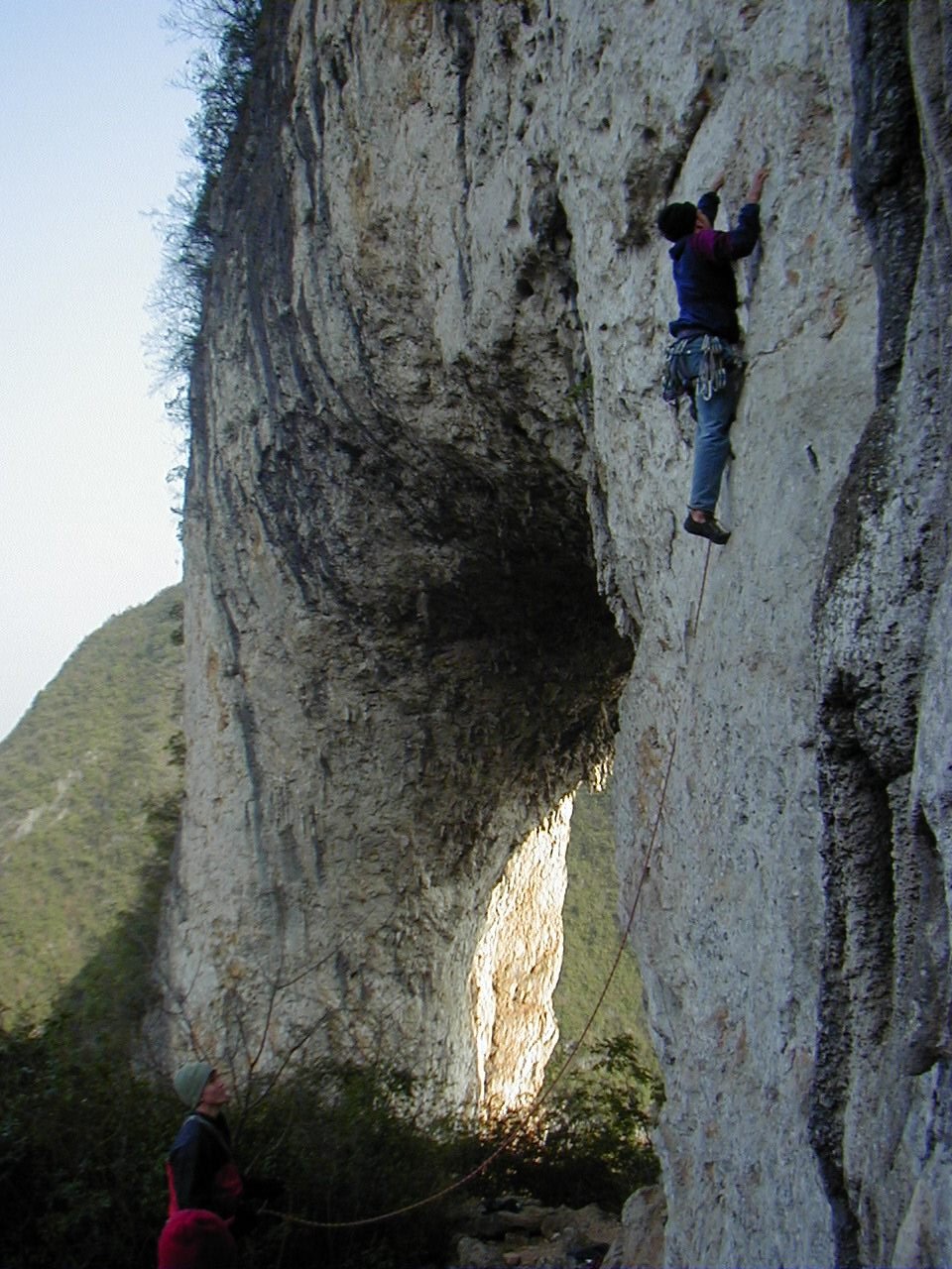 James leading the 5.10a next to the arch (easiest route at Moon Hill)