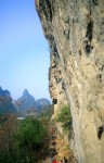 High up on an unnamed Skinner route (5.11d)