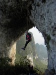 Jim, lowering through the arch from the "easiest route at Moon Hill"