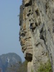 Jim climbing a hard Skinner route